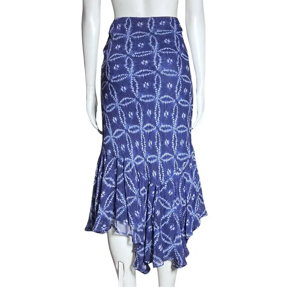 Vintage Y2K 100% Silk Blue Asymmetrical Midi Skirt Fairy Grunge Boho M/L Tie Dye - Picture 4 of 9